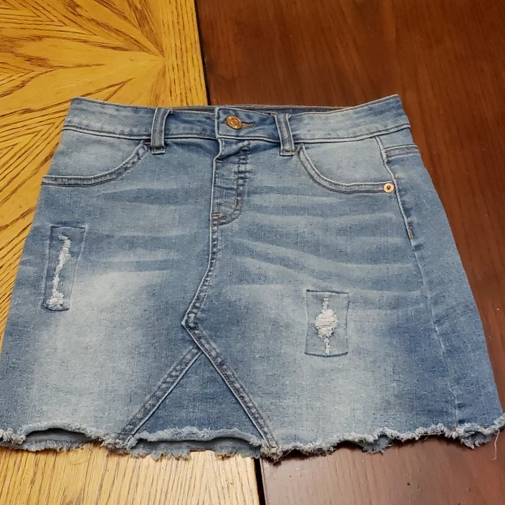 Justice Girls Light Blue Distressed Denim Skort